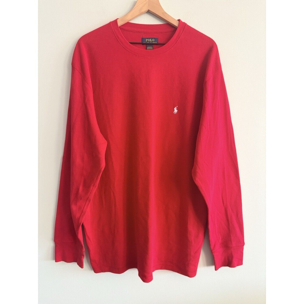 POLO RALPH LAUREN Sleepwear Shirt Mens 2XL Thermal Waffle Knit Lounge Red